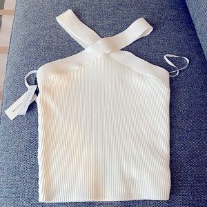 NWT Babaton Sculpt Knit Criss Cross Tank sz S white